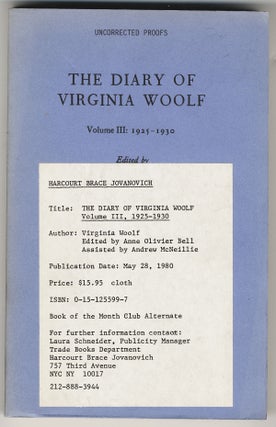 Item #000142 THE DIARY OF VIRGINIA WOOLF VOLUME III, 1925-1930. Virginia WOOLF