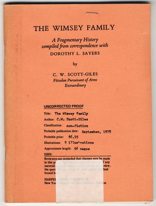 Item #320 THE WIMSEY FAMILY A FRAGMENTARY HISTORY COMPILED FROM CORRESPONDENCE WITH DOROTHY L....