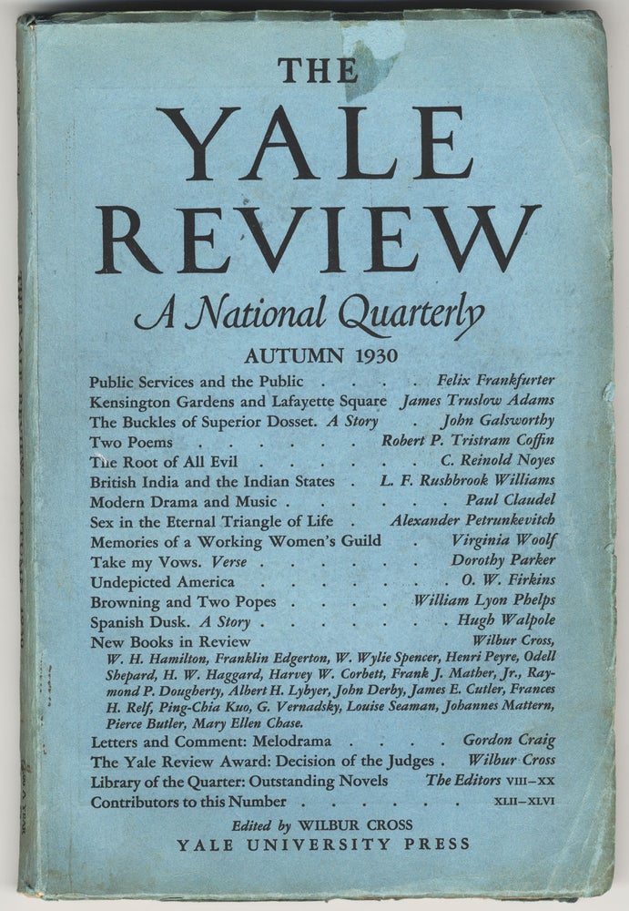 Item #338 "Memories of a Working Women's Guild," contained in THE YALE REVIEW A NATIONAL QUARTERLY. Virginia WOOLF.