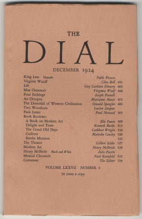 Item #430 THE DIAL. Volume LXXVII Number 6. December, 1924 [containing the essay VIRGINIA WOOLF,...