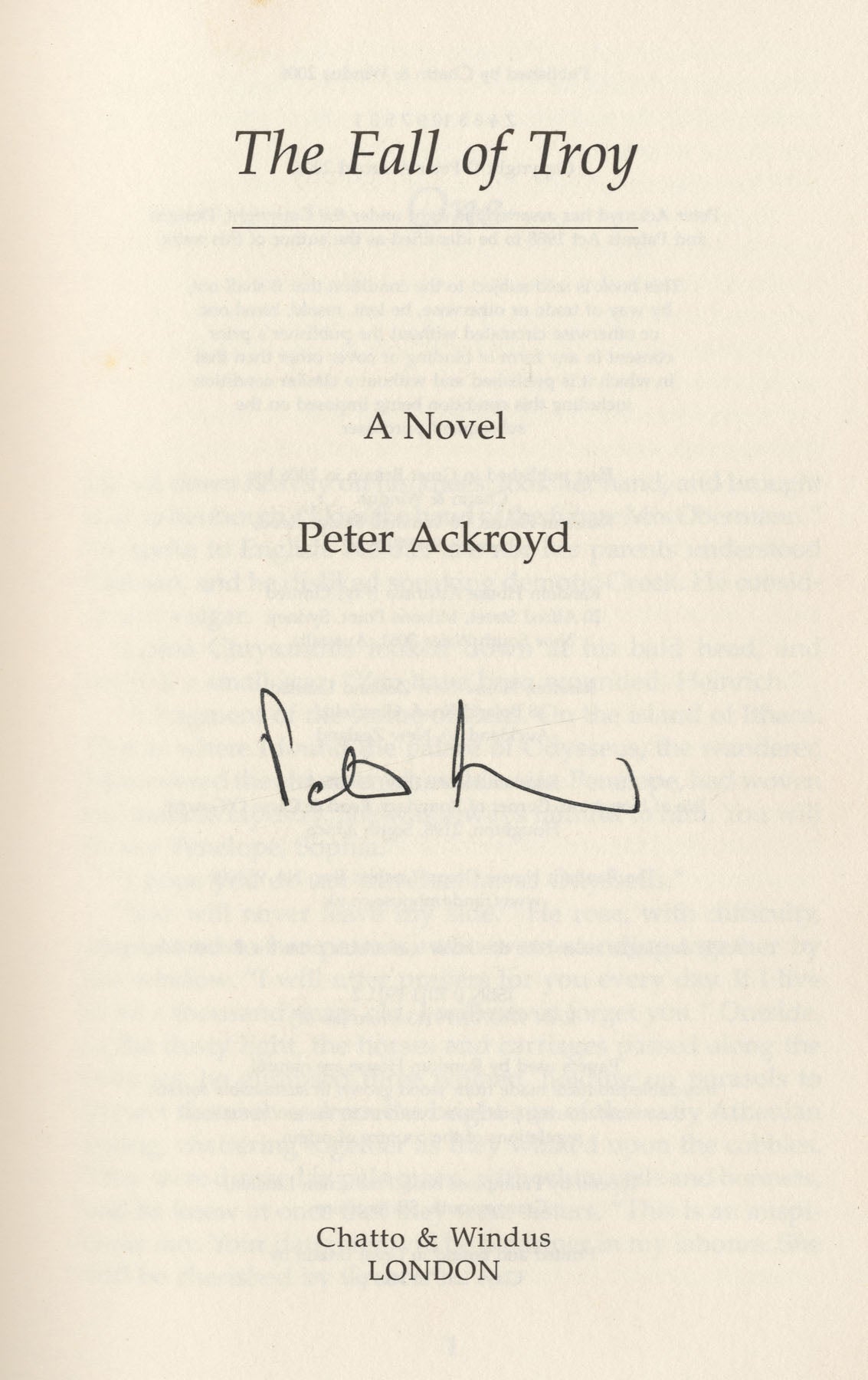 THE FALL OF TROY | Peter ACKROYD | First edition