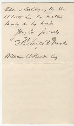[Autograph Letter, Signed "Phillips Brooks"].